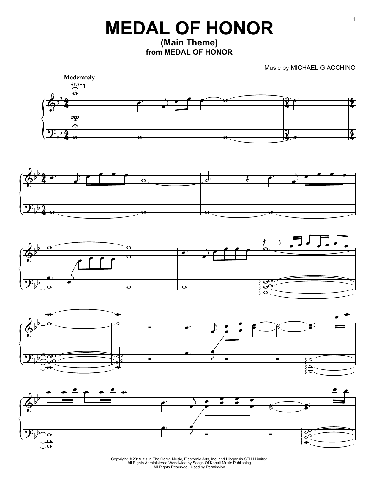 Michael Giacchino Medal Of Honor (Main Theme) sheet music notes and chords arranged for Piano Solo