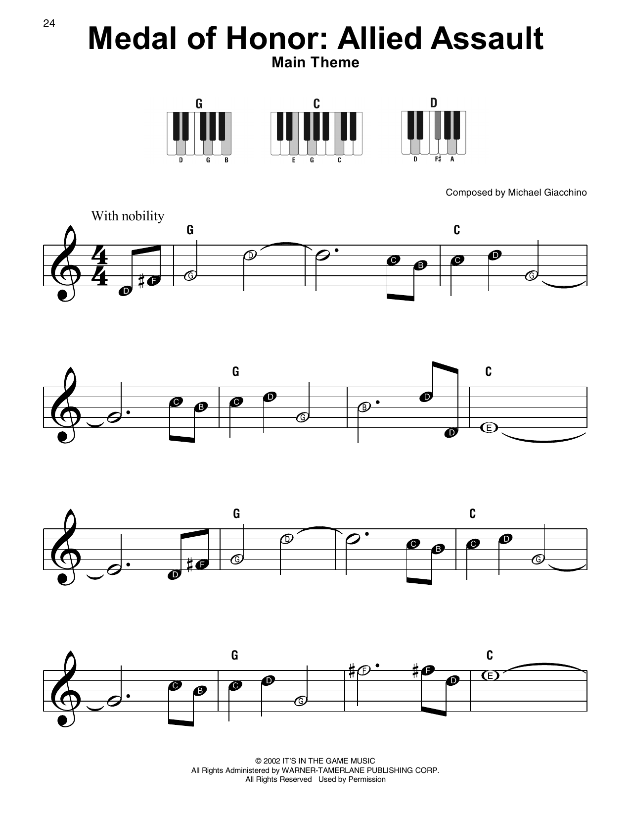 Michael Giacchino Medal Of Honor: Allied Assault (Main Theme) sheet music notes and chords arranged for Piano Solo