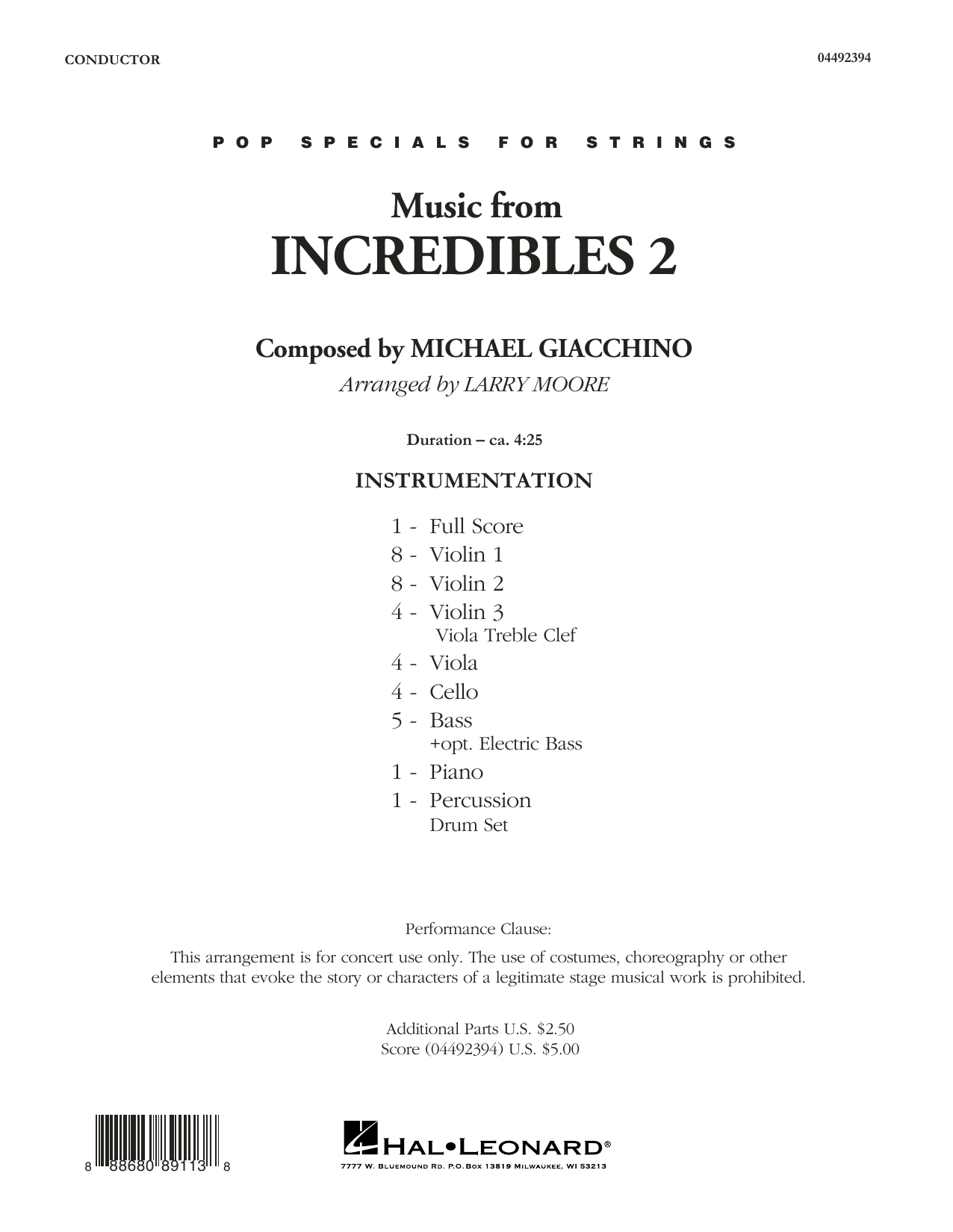 Michael Giacchino Music from Incredibles 2 (arr. Larry Moore) - Conductor Score (Full Score) sheet music notes and chords arranged for Orchestra