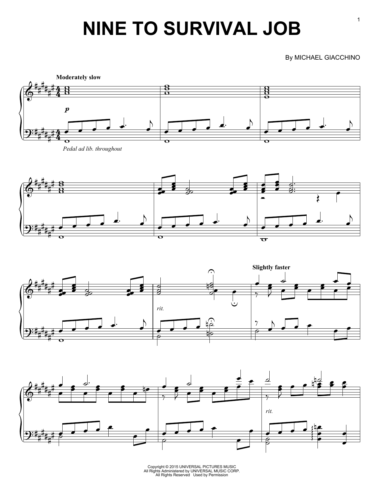 Michael Giacchino Nine To Survival Job sheet music notes and chords arranged for Piano Solo