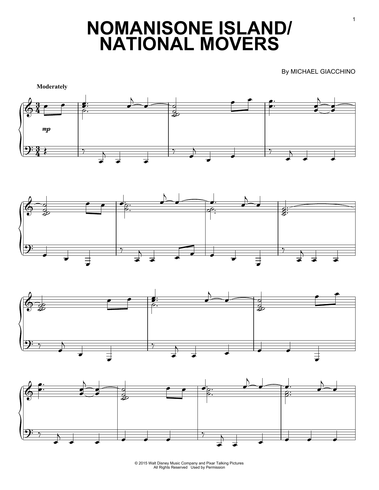 Michael Giacchino Nomanisone Island/National Movers sheet music notes and chords arranged for Piano Solo