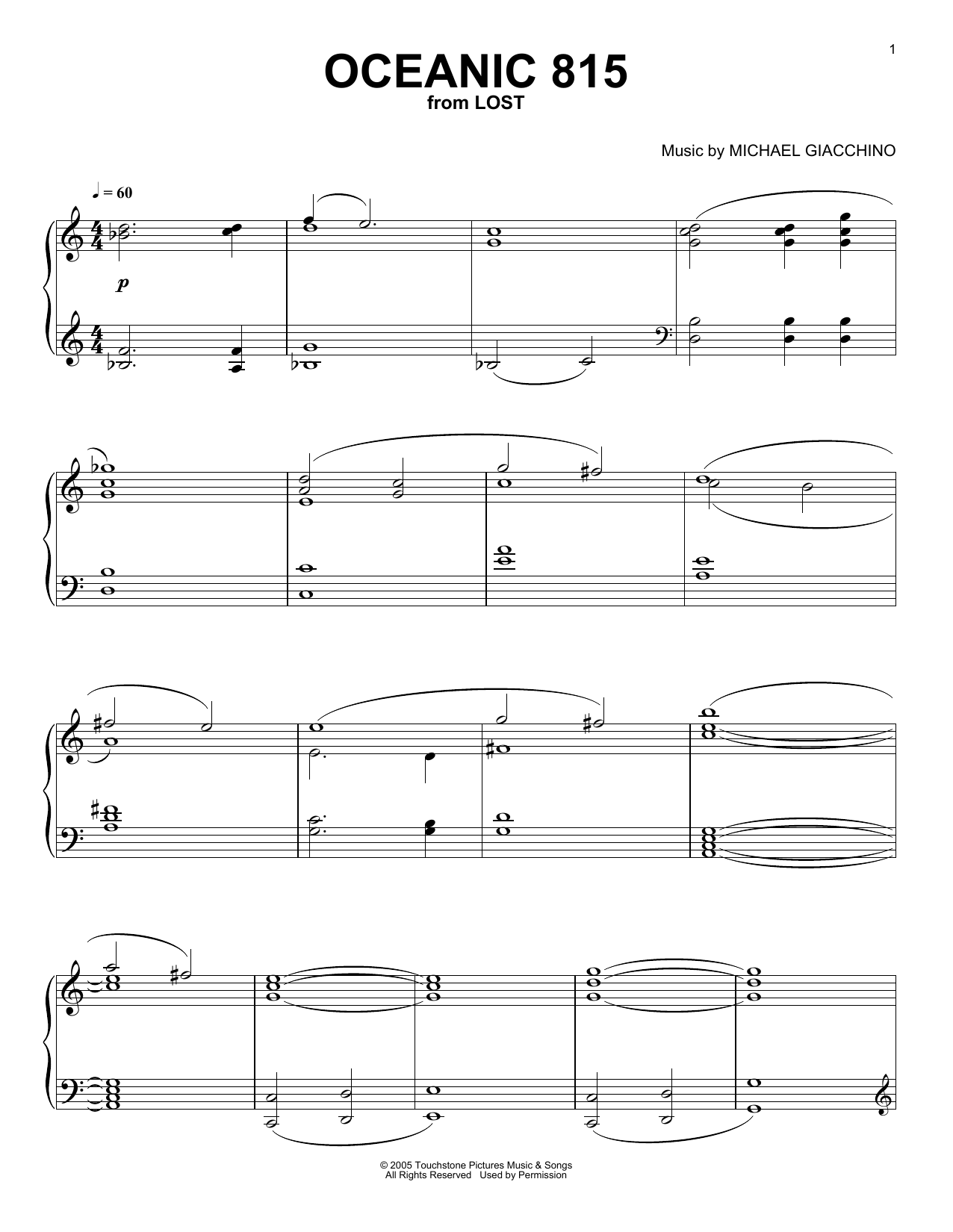 Michael Giacchino Oceanic 815 (from Lost) sheet music notes and chords arranged for Piano Solo
