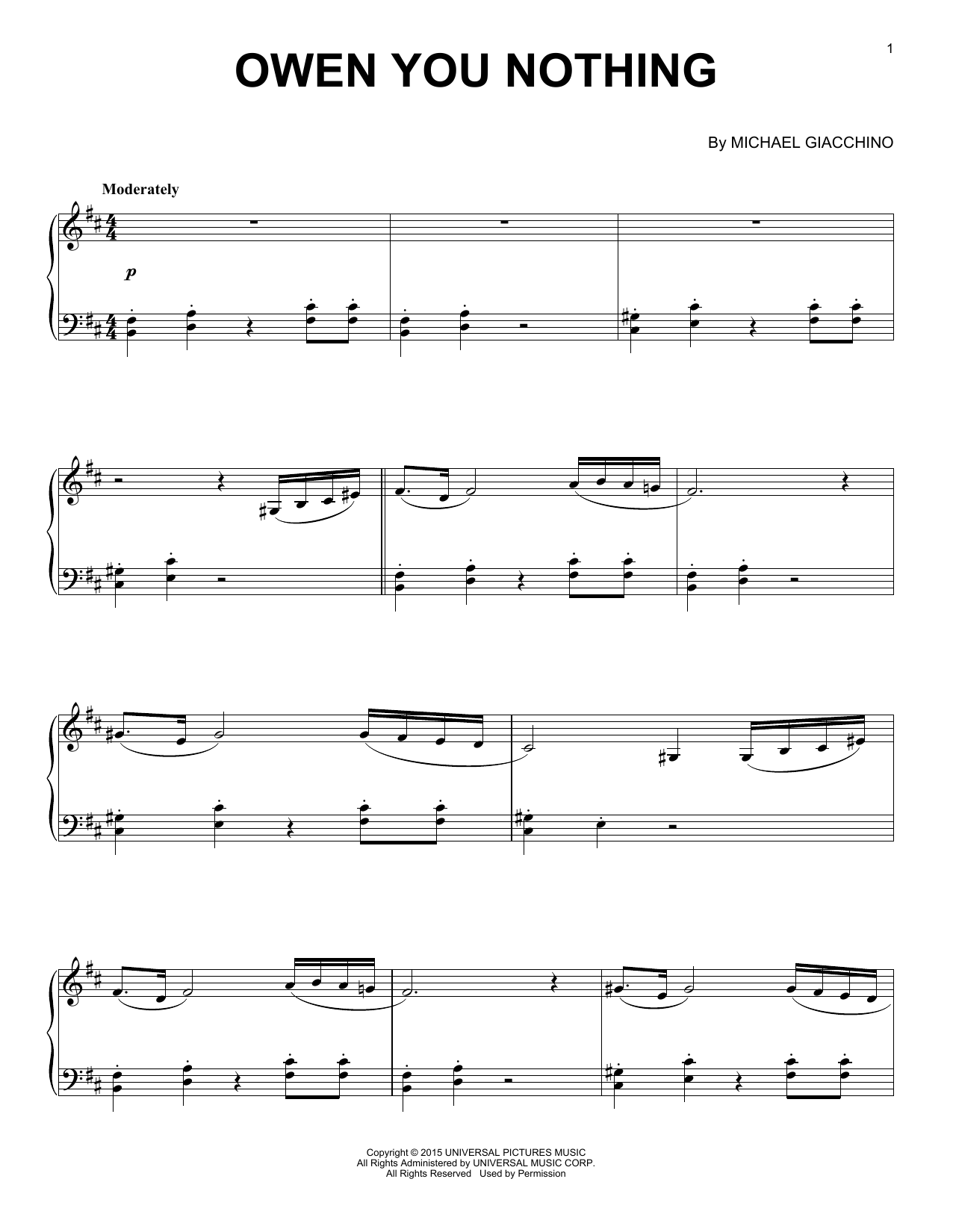 Michael Giacchino Owen You Nothing sheet music notes and chords arranged for Piano Solo