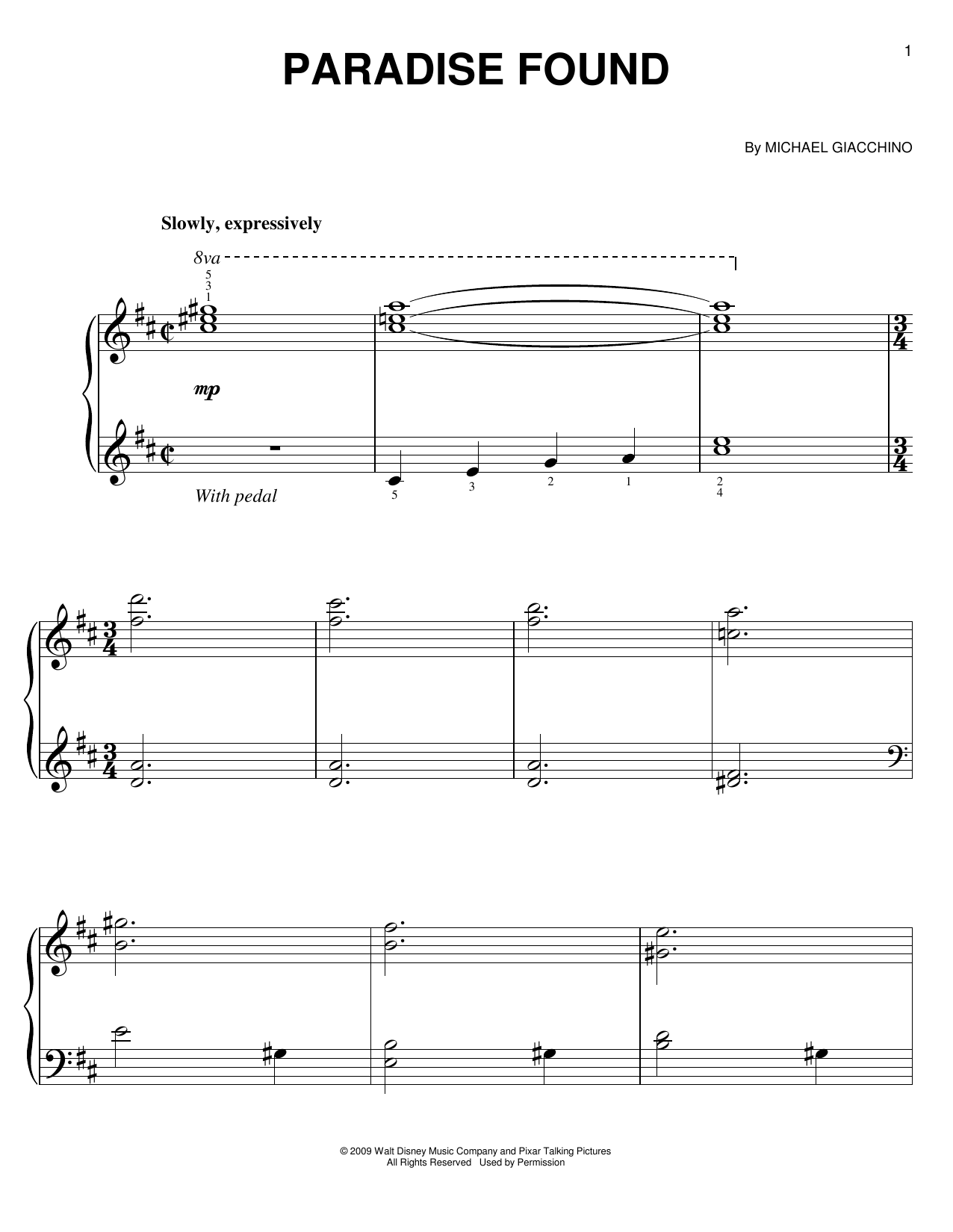 Michael Giacchino Paradise Found sheet music notes and chords arranged for Easy Piano