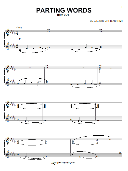 Michael Giacchino Parting Words sheet music notes and chords arranged for Piano Solo