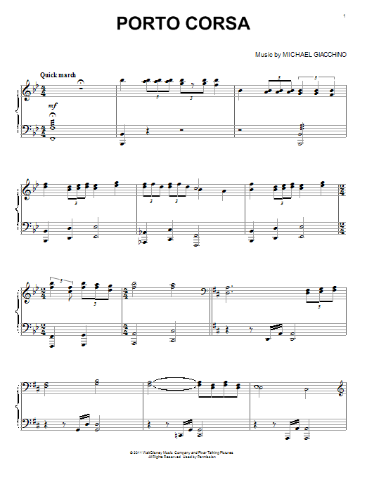 Michael Giacchino Porto Corsa sheet music notes and chords arranged for Piano Solo