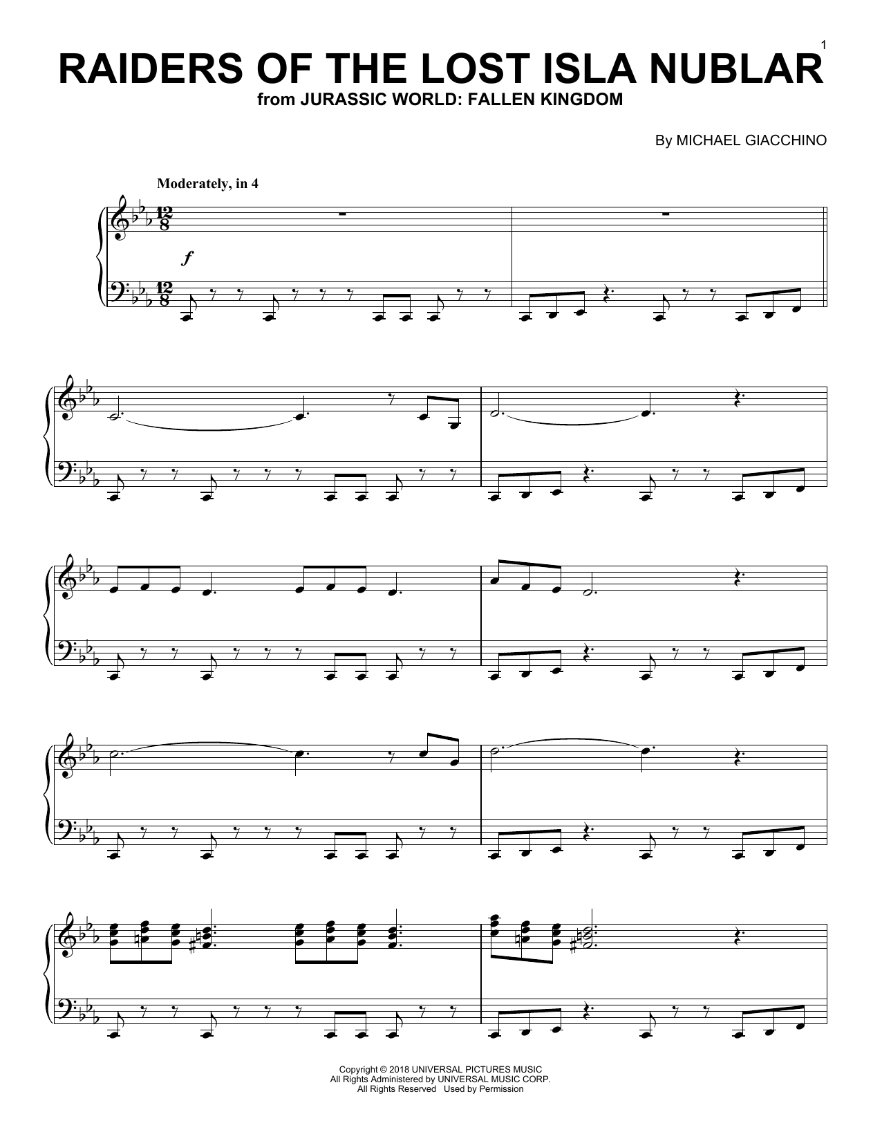 Michael Giacchino Raiders Of The Lost Isla Nublar (from Jurassic World: Fallen Kingdom) sheet music notes and chords arranged for Piano Solo