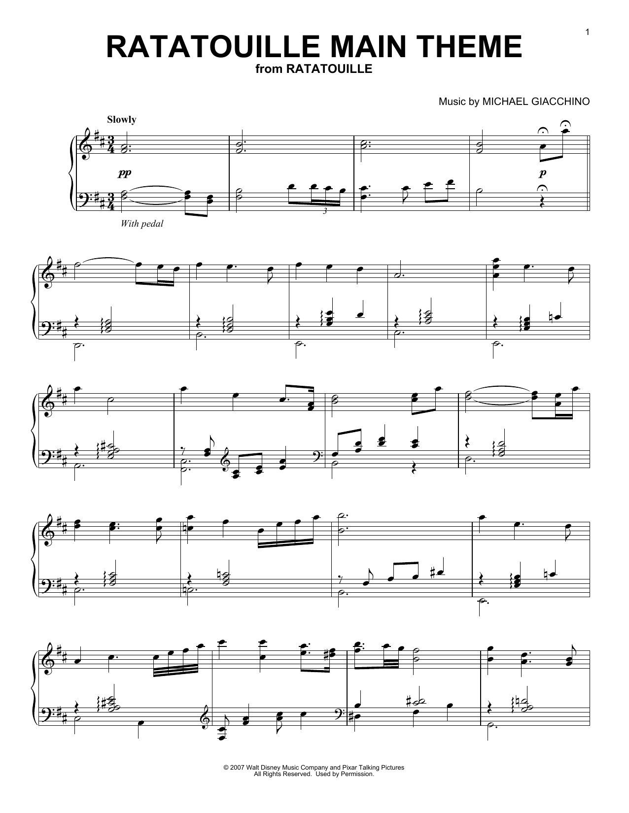 Michael Giacchino Ratatouille (Main Theme) sheet music notes and chords arranged for 5-Finger Piano