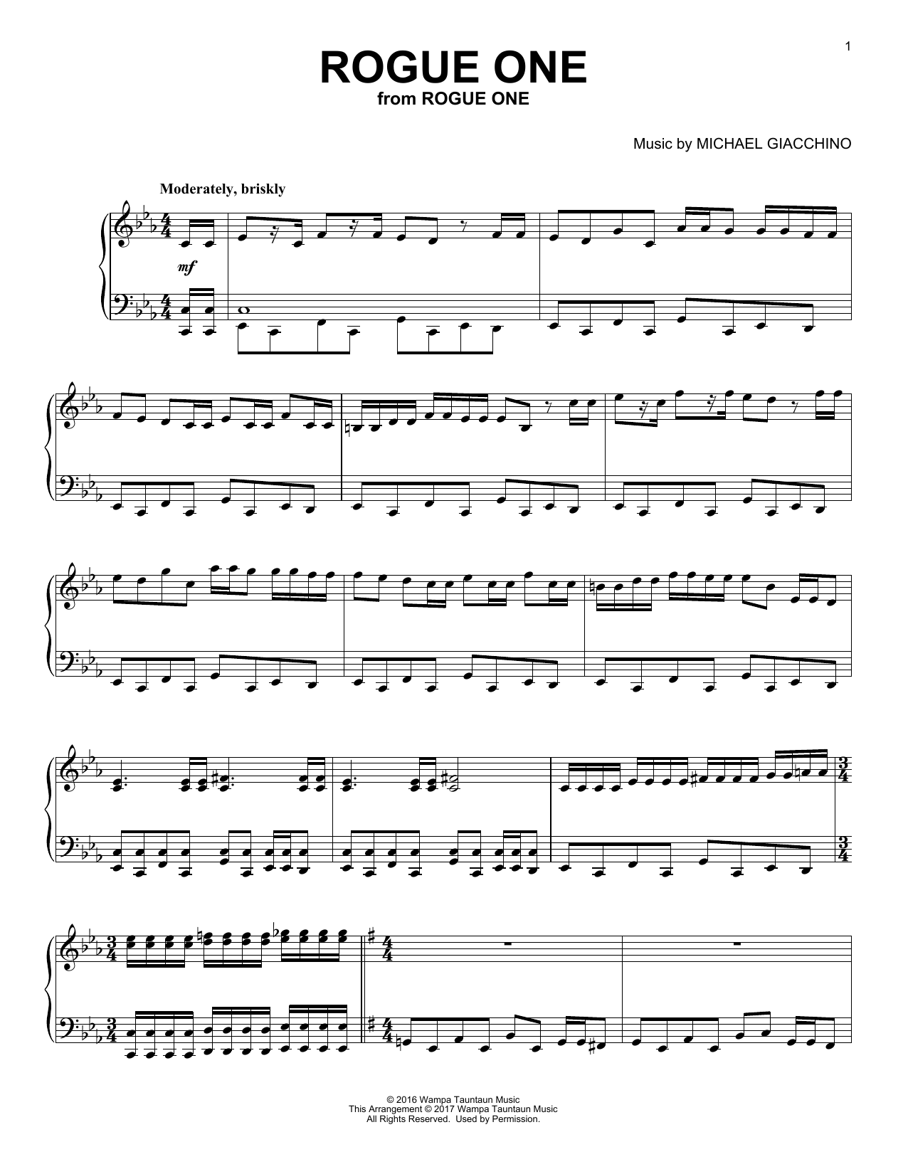 Michael Giacchino Rogue One sheet music notes and chords arranged for Piano Solo