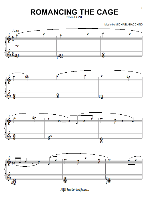 Michael Giacchino Romancing The Cage sheet music notes and chords arranged for Piano Solo