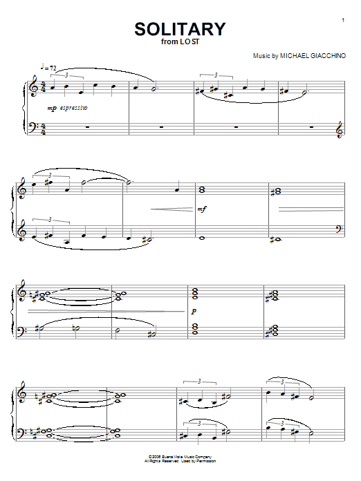 Michael Giacchino Solitary sheet music notes and chords arranged for Piano Solo