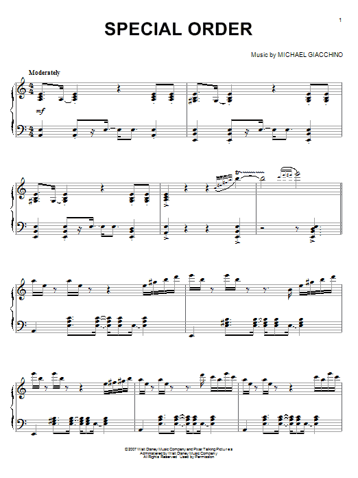 Michael Giacchino Special Order sheet music notes and chords arranged for Piano Solo