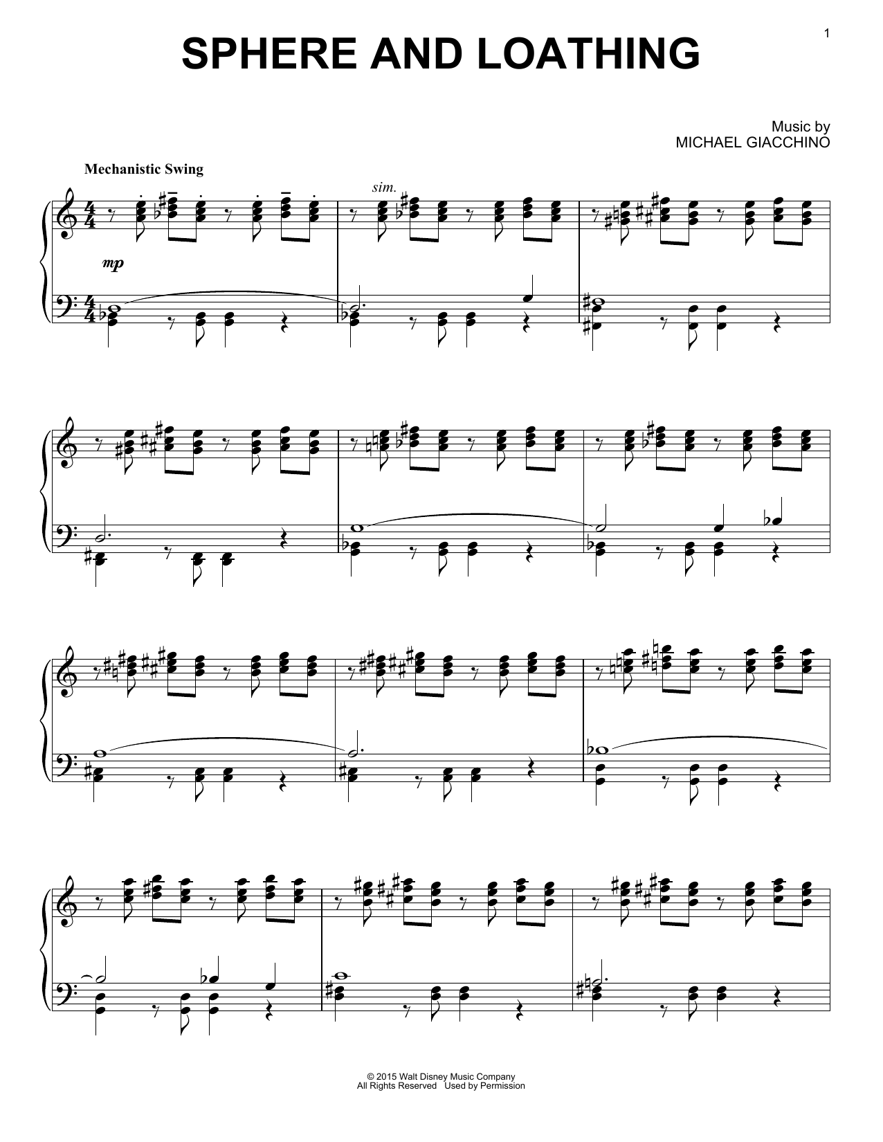 Michael Giacchino Sphere And Loathing sheet music notes and chords arranged for Piano Solo