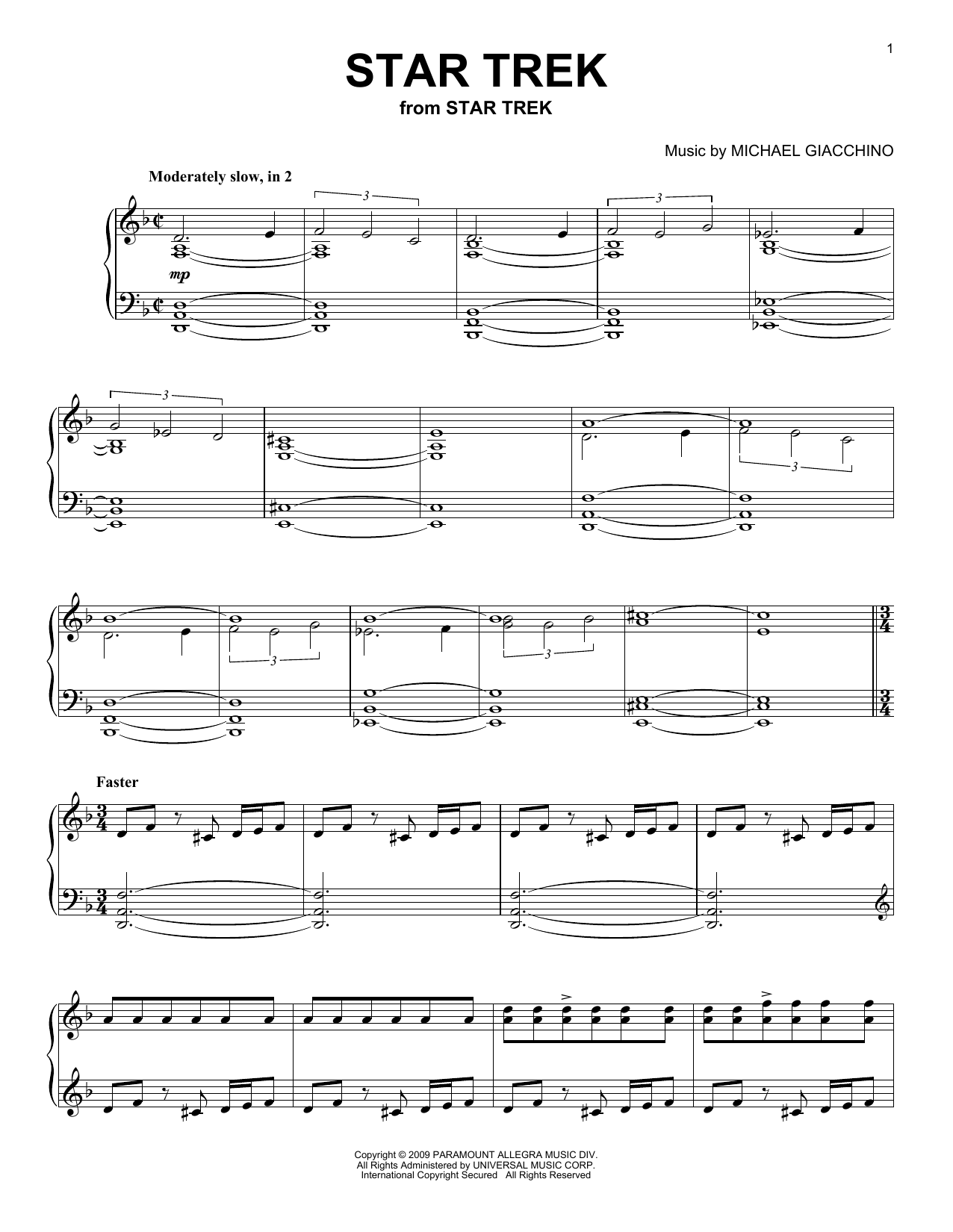 Michael Giacchino Star Trek sheet music notes and chords arranged for Piano Solo