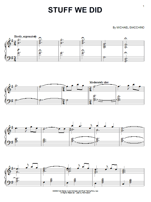 Michael Giacchino Stuff We Did (from Up) sheet music notes and chords arranged for Piano Solo