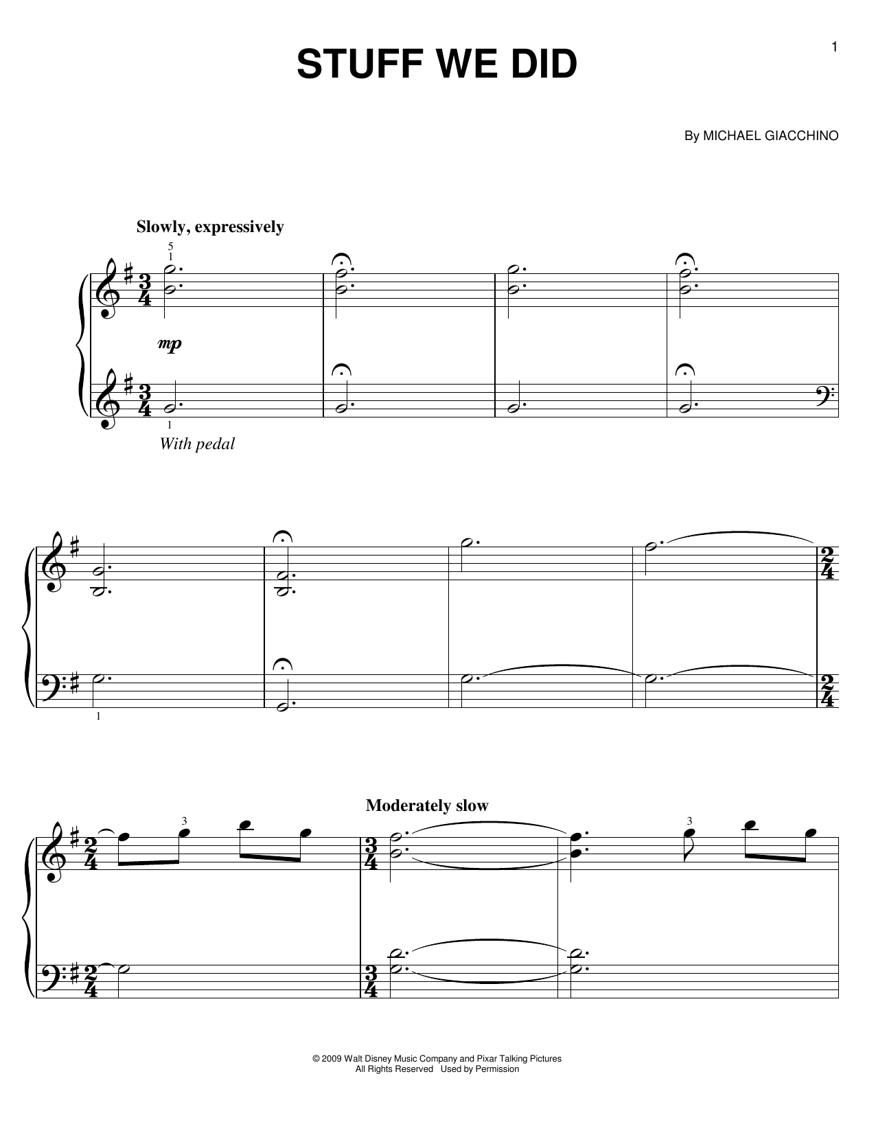 Michael Giacchino Stuff We Did sheet music notes and chords arranged for Easy Piano