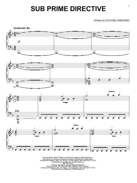 Michael Giacchino Sub Prime Directive sheet music notes and chords arranged for Piano Solo