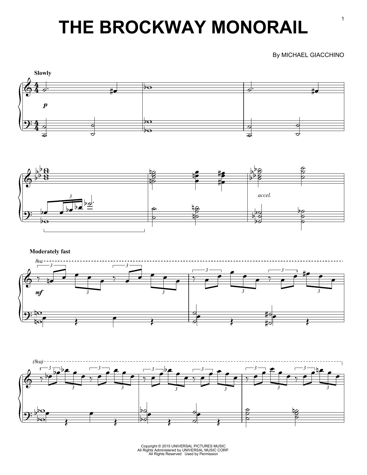 Michael Giacchino The Brockway Monorail sheet music notes and chords arranged for Piano Solo
