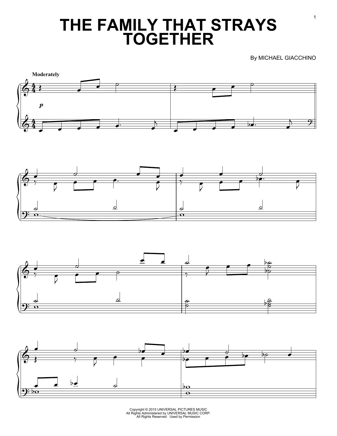 Michael Giacchino The Family That Strays Together sheet music notes and chords arranged for Piano Solo