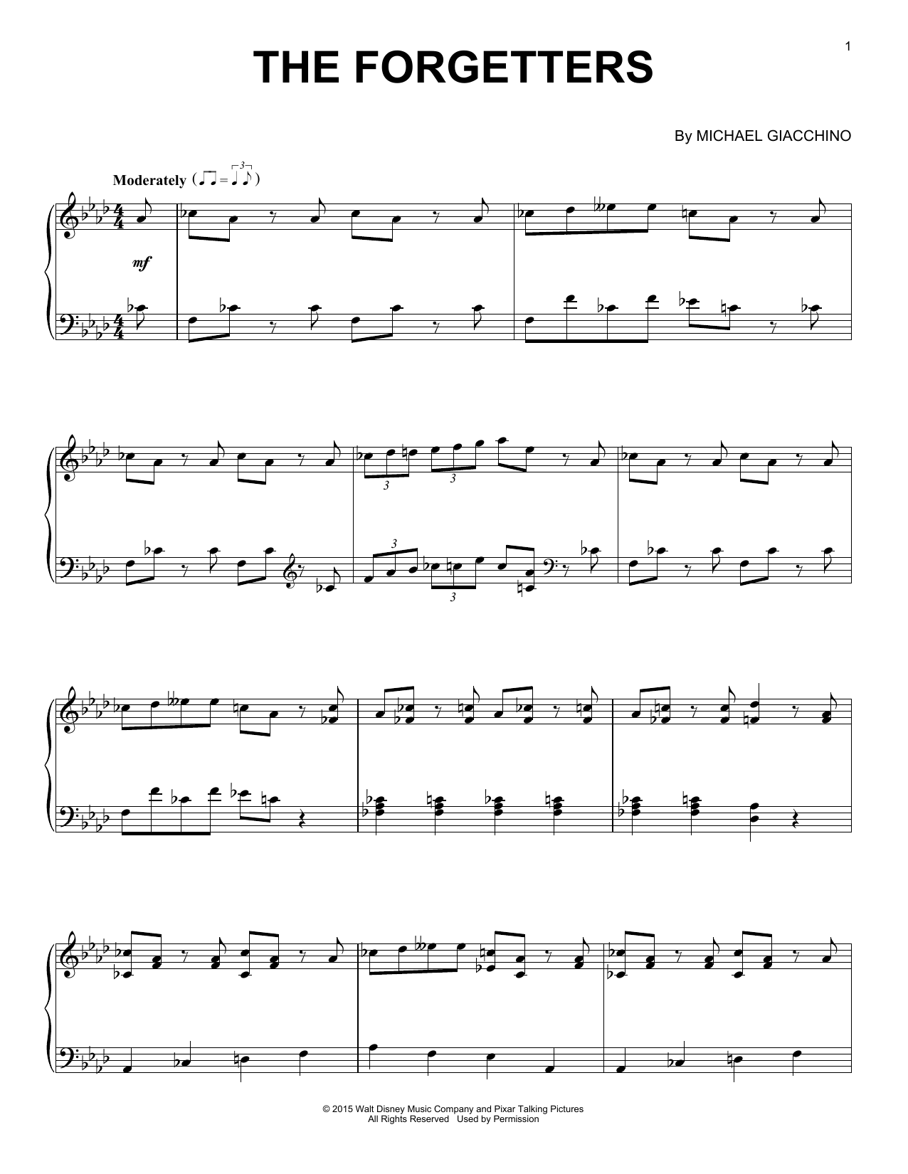 Michael Giacchino The Forgetters sheet music notes and chords arranged for Piano Solo