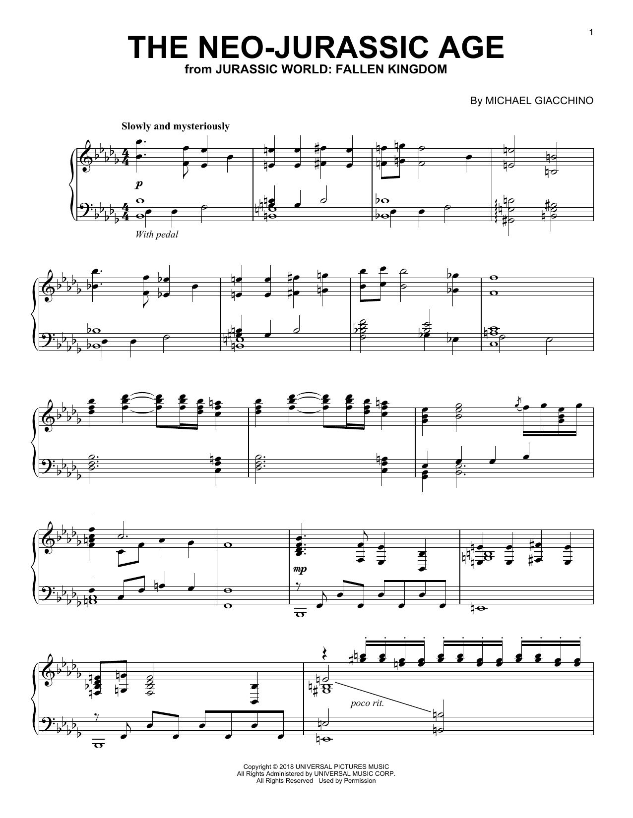 Michael Giacchino The Neo-Jurassic Age (from Jurassic World: Fallen Kingdom) sheet music notes and chords arranged for Piano Solo
