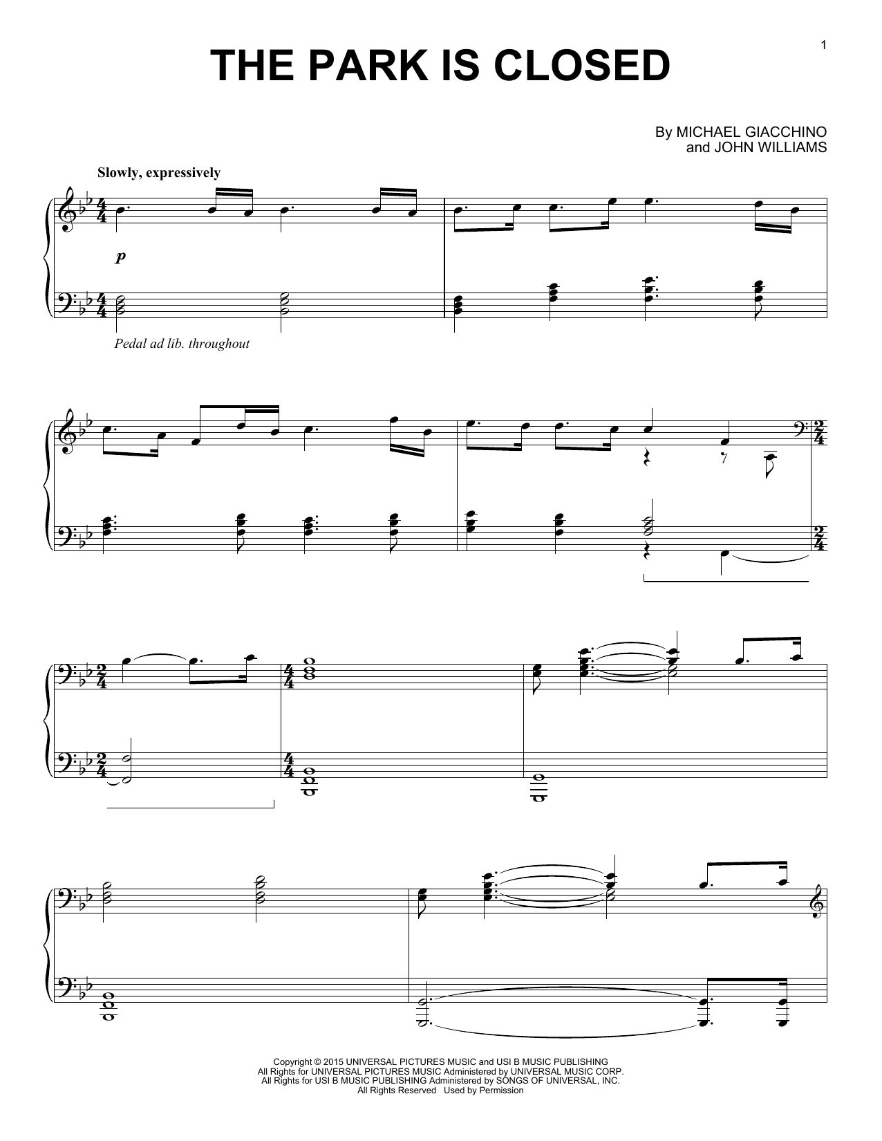 Michael Giacchino The Park Is Closed sheet music notes and chords arranged for Piano Solo