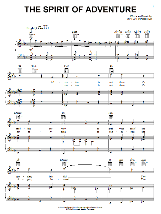 Michael Giacchino The Spirit Of Adventure sheet music notes and chords arranged for Piano, Vocal & Guitar Chords (Right-Hand Melody)
