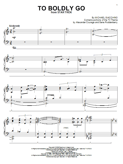 Michael Giacchino To Boldly Go sheet music notes and chords arranged for Piano Solo