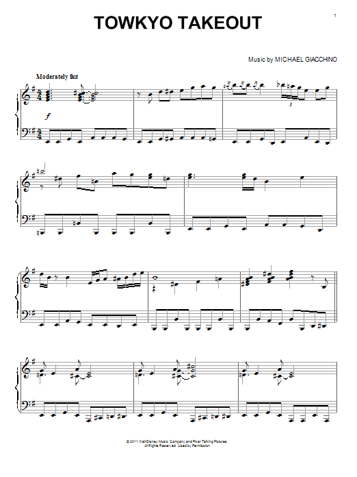 Michael Giacchino Towkyo Takeout sheet music notes and chords arranged for Piano Solo