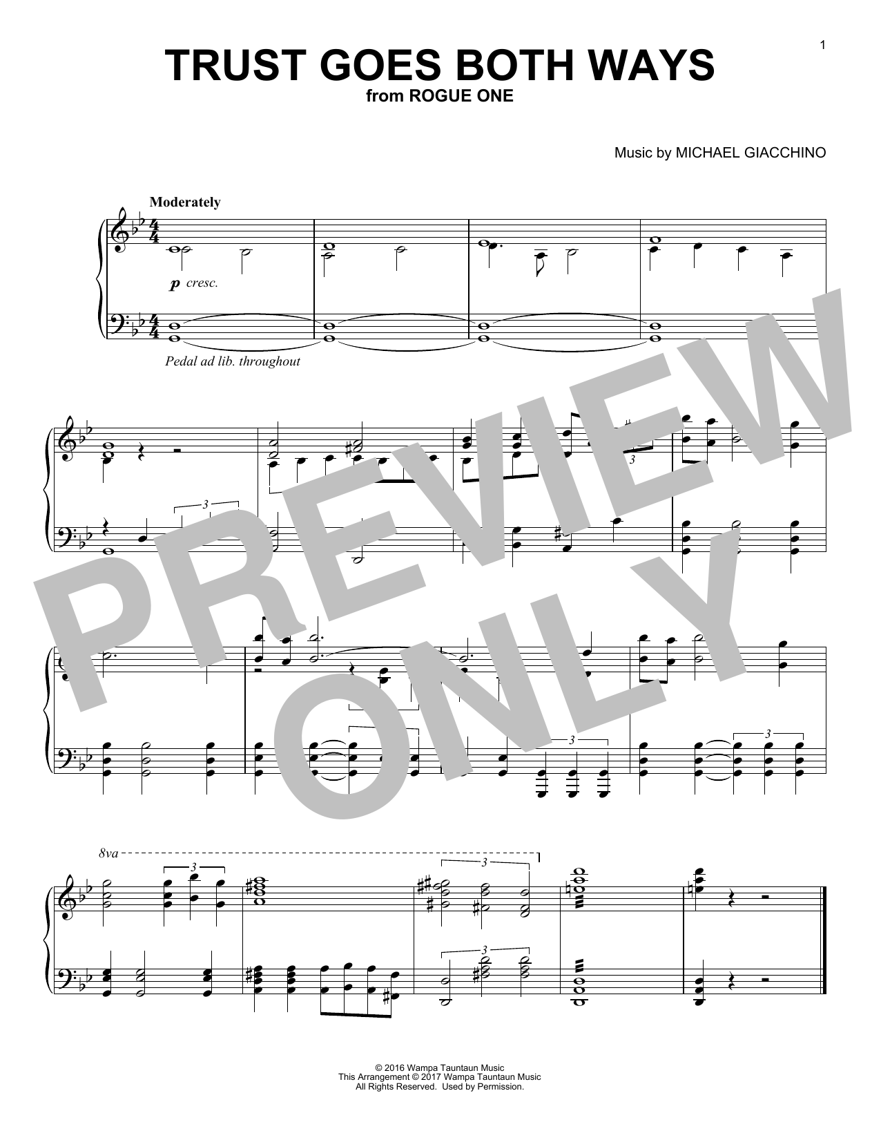 Michael Giacchino Trust Goes Both Ways sheet music notes and chords arranged for Piano Solo