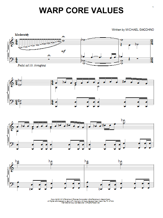 Michael Giacchino Warp Core Values sheet music notes and chords arranged for Piano Solo