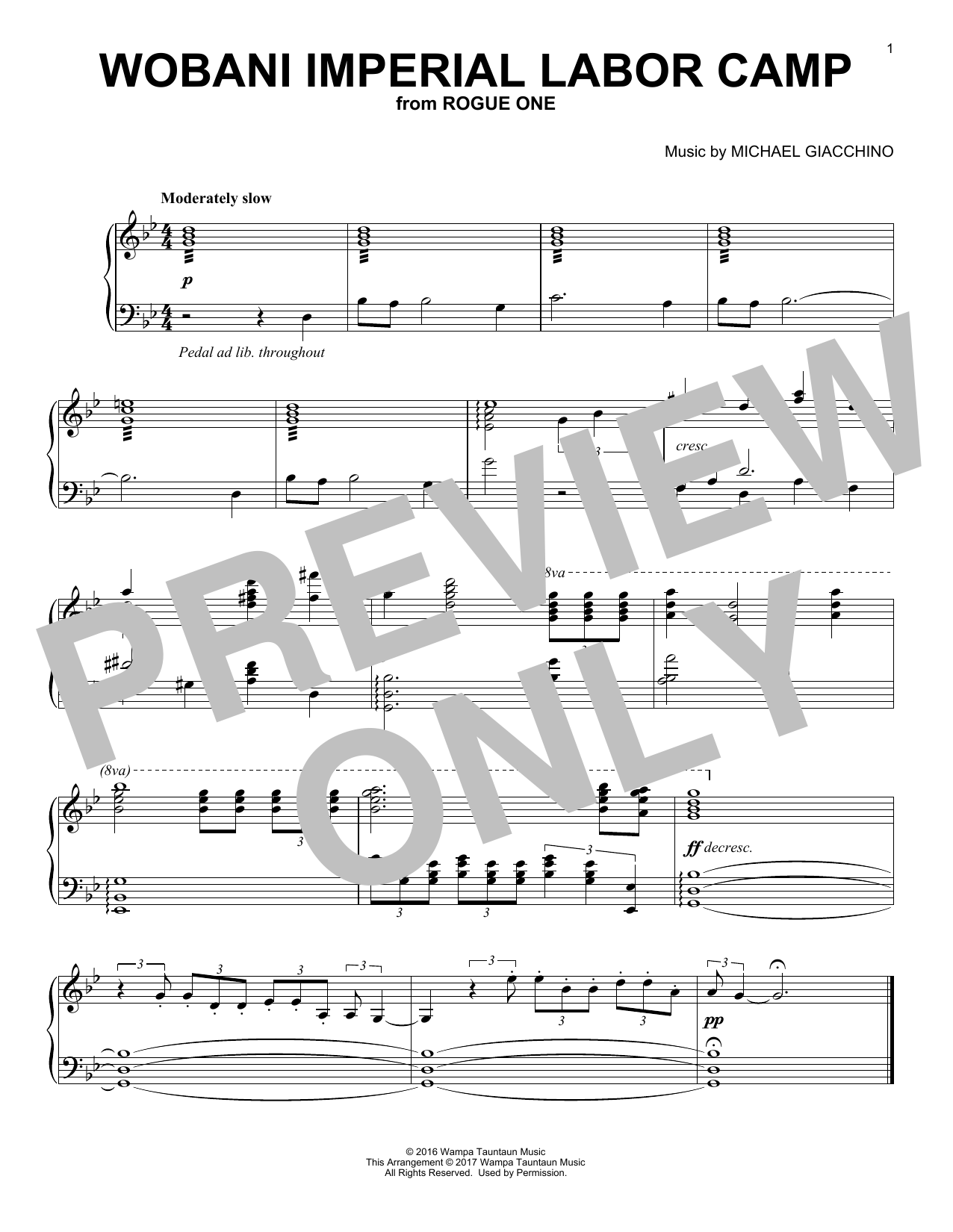 Michael Giacchino Wobani Imperial Labor Camp sheet music notes and chords arranged for Easy Piano