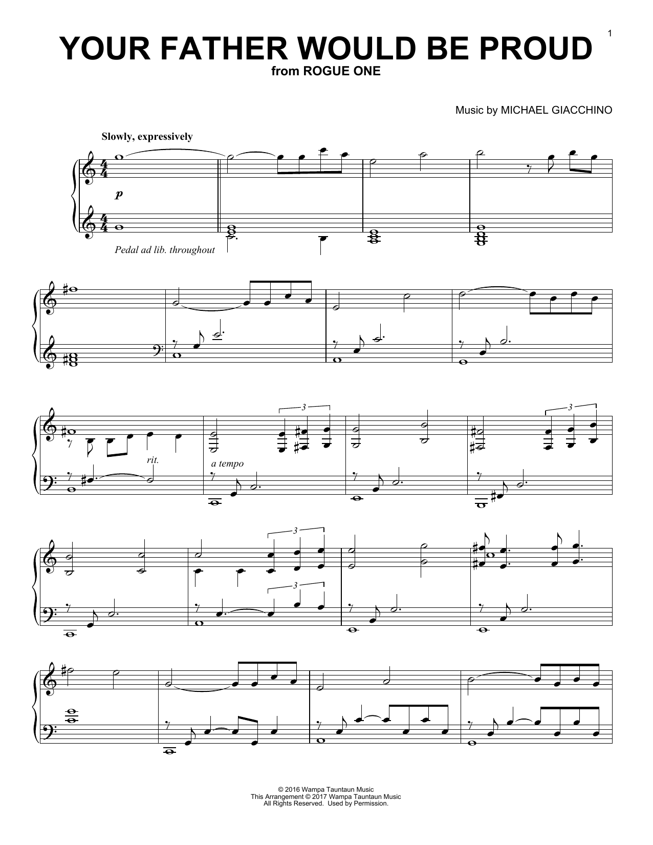 Michael Giacchino Your Father Would Be Proud sheet music notes and chords arranged for Piano Solo