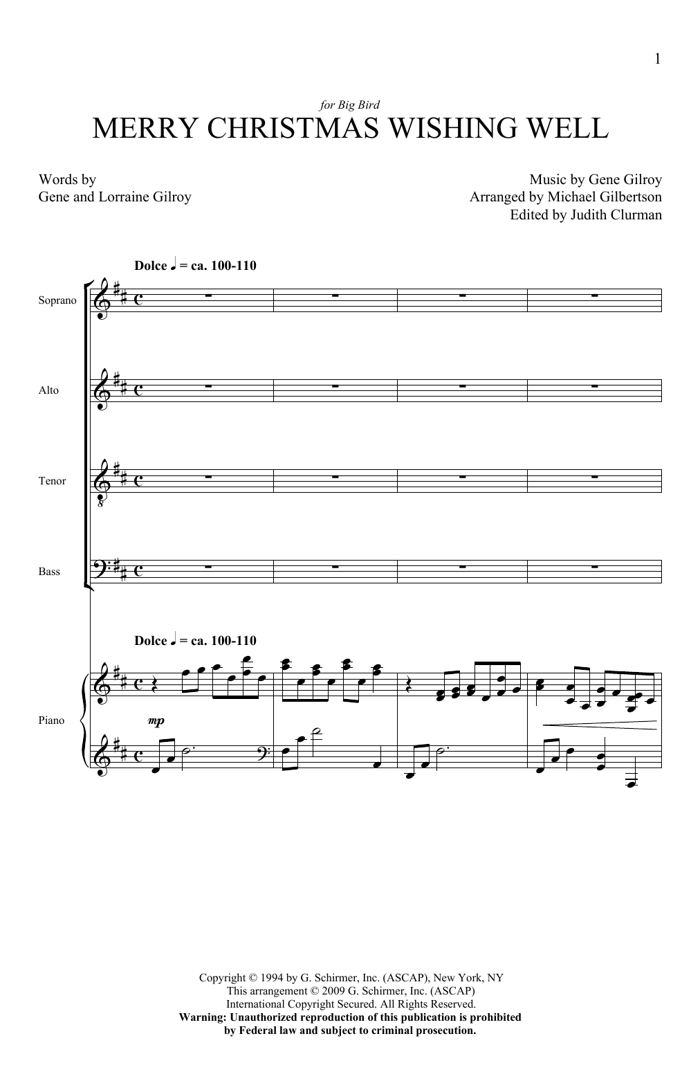 Michael Gilbertson Merry Christmas Wishing Well sheet music notes and chords arranged for SATB Choir