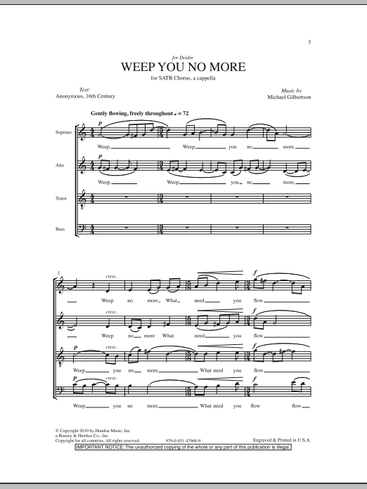 Michael Gilbertson Weep You No More sheet music notes and chords arranged for SATB Choir