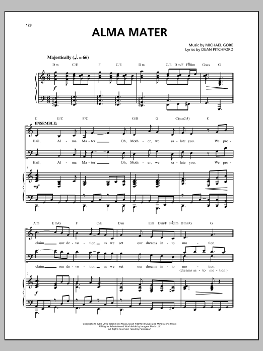 Michael Gore Alma Mater (from Carrie The Musical) sheet music notes and chords arranged for Piano & Vocal