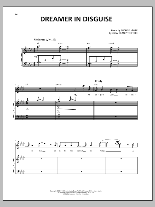 Michael Gore Dreamer In Disguise (from Carrie The Musical) sheet music notes and chords arranged for Piano & Vocal