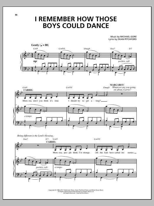 Michael Gore I Remember How Those Boys Could Dance (from Carrie The Musical) sheet music notes and chords arranged for Piano & Vocal