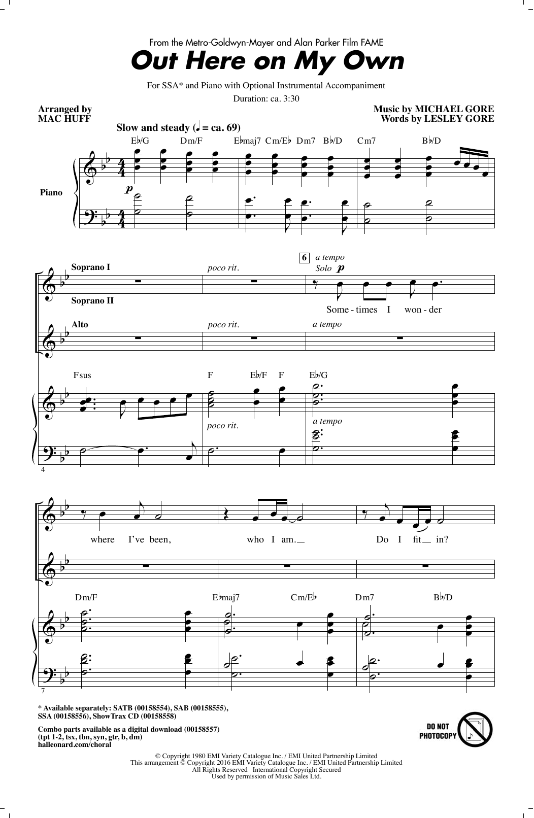 Michael Gore Out Here On My Own (from Fame) (arr. Mac Huff) sheet music notes and chords arranged for SATB Choir