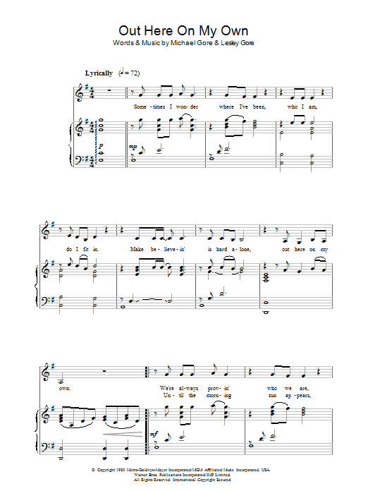 Michael Gore Out Here On My Own (from Fame) sheet music notes and chords arranged for Piano, Vocal & Guitar Chords (Right-Hand Melody)