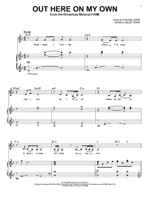 Michael Gore Out Here On My Own sheet music notes and chords arranged for Piano & Vocal