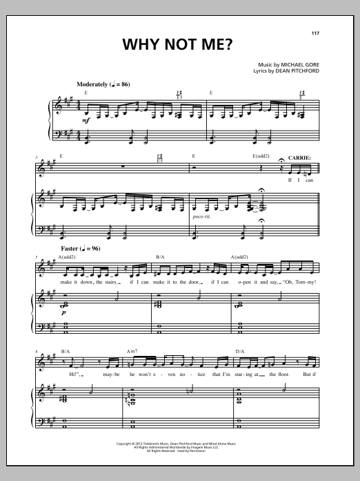 Michael Gore Why Not Me? (from Carrie The Musical) sheet music notes and chords arranged for Piano & Vocal