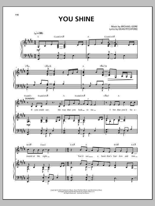 Michael Gore You Shine (from Carrie The Musical) sheet music notes and chords arranged for Piano & Vocal