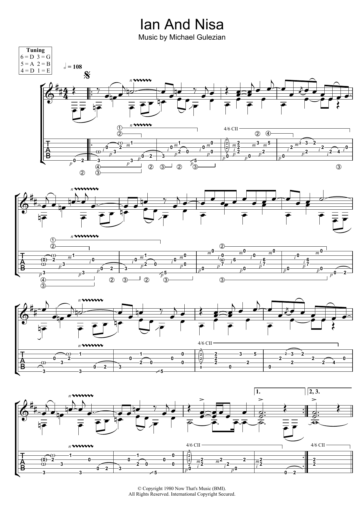 Michael Gulezian Ian And Nisa sheet music notes and chords arranged for Guitar Tab