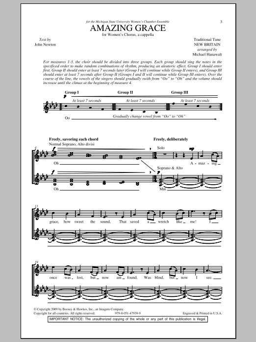 Michael Hanawalt Amazing Grace sheet music notes and chords arranged for SSA Choir