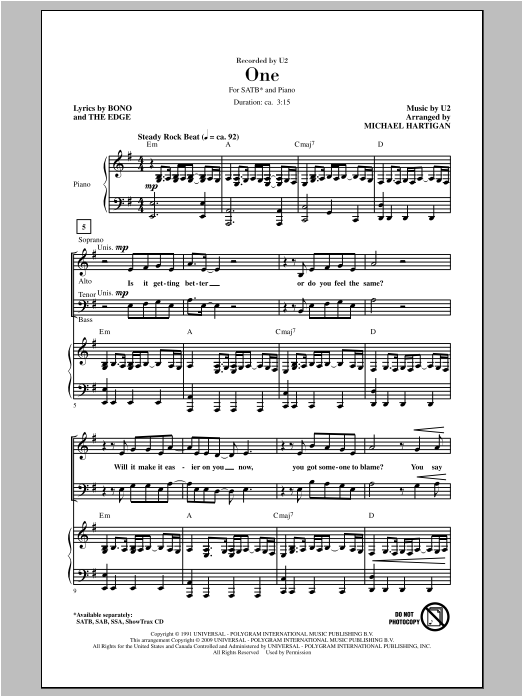 Michael Hartigan One sheet music notes and chords arranged for SAB Choir