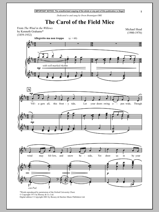 Michael Head The Carol Of The Field Mice sheet music notes and chords arranged for Piano & Vocal