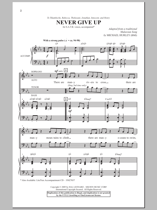 Michael Hurley Never Give Up sheet music notes and chords arranged for SATB Choir