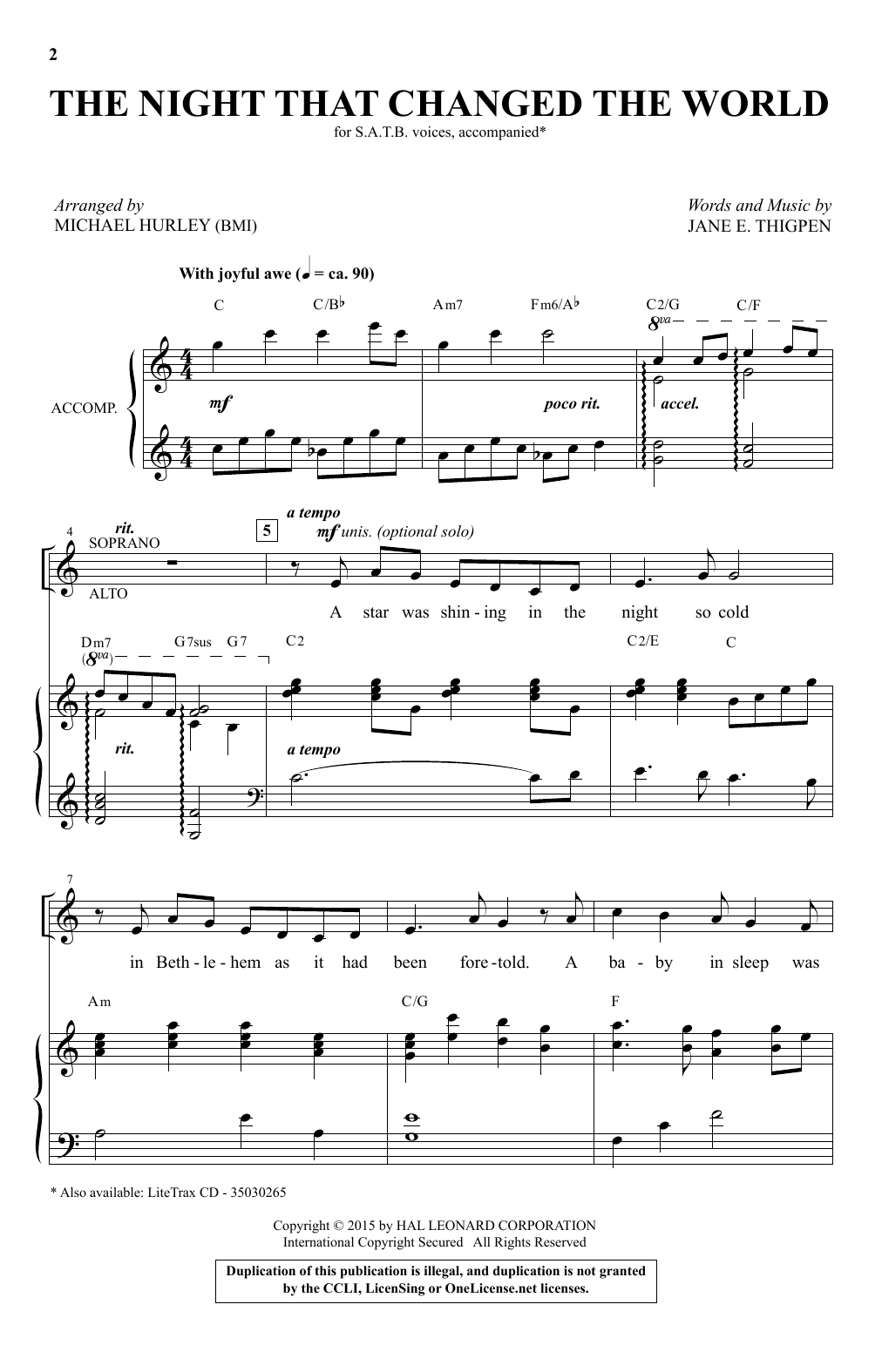 Michael Hurley The Night That Changed The World sheet music notes and chords arranged for SATB Choir