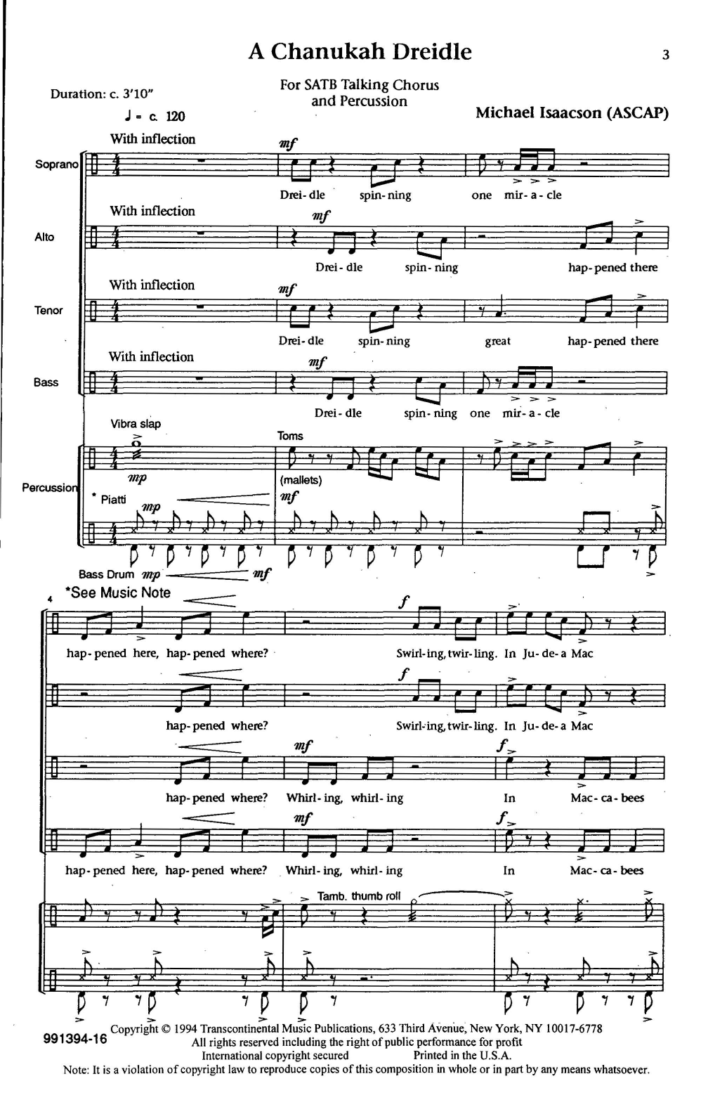 Michael Isaacson A Chanukah Dreidle sheet music notes and chords arranged for SATB Choir